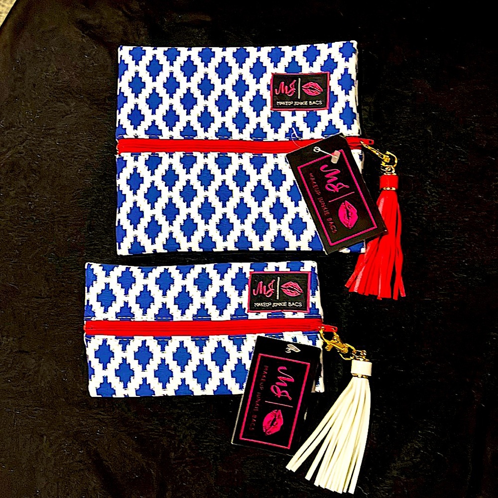 New Makeup Junkie Bags Mini 4”x7” $32 and Small 7”x8” $36.